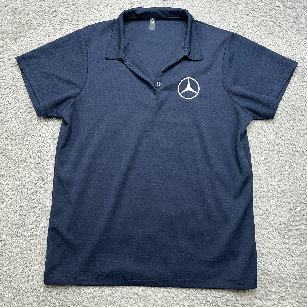 Mercedes Benz Polo Shirt Womens XL Blue Embroidered Performance Golf Luxury